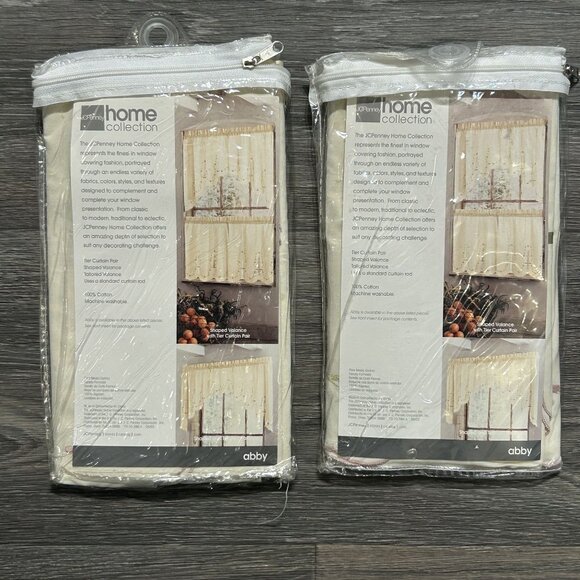 JCPenney Home 60"x24" Tier Curtain Pair 38" Valance Set Embroidered Floral - Picture 9 of 11